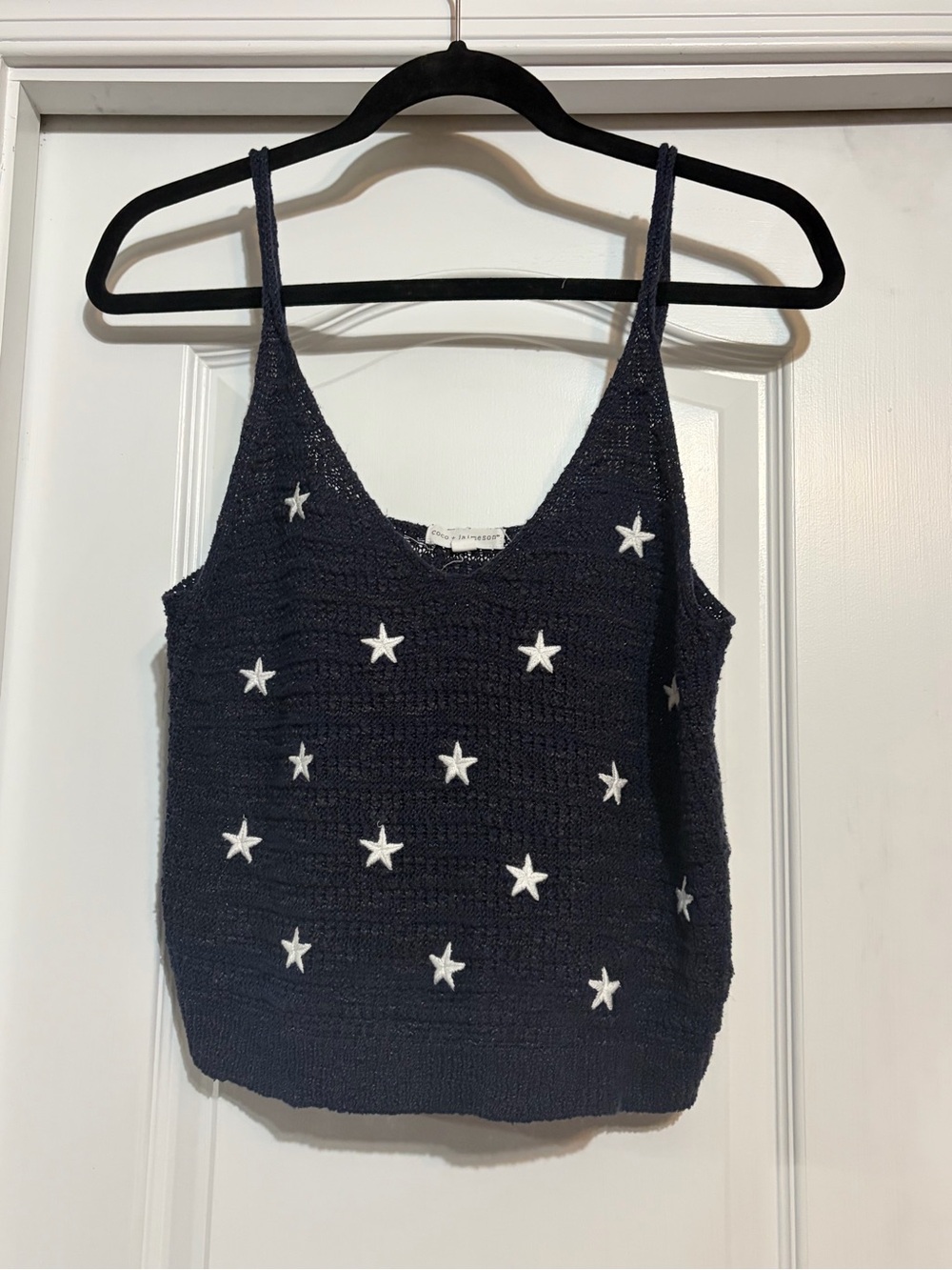 Navy Star Embroidered Knit Tank Top